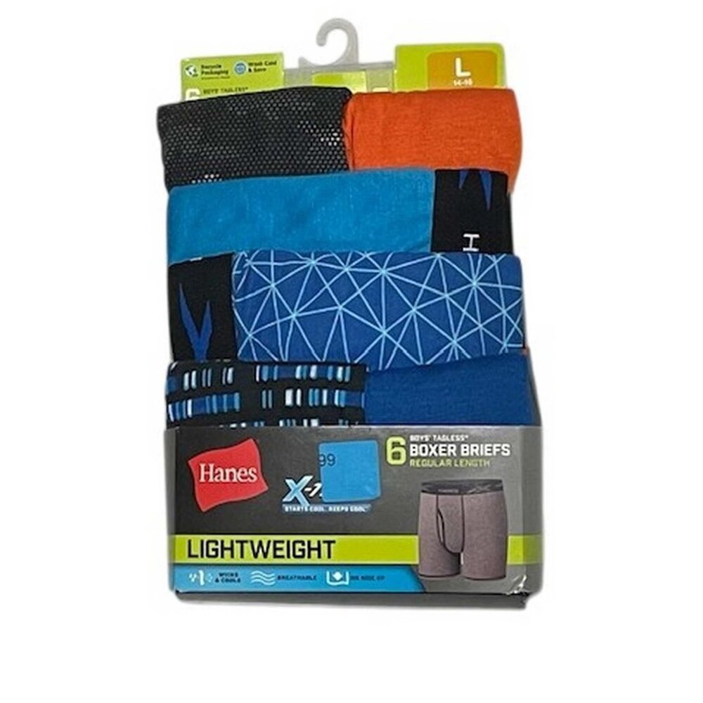 Boys Hanes Lightweight Boxer Briefs 6 Pack Large 14-16  (4141)